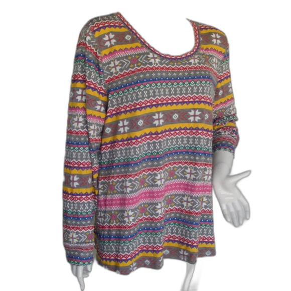 TORRID Sleep Shirt, 2/2X, Multicolor Fair Isle print, Long sleeve, Rayon/Spandex - Picture 3 of 12